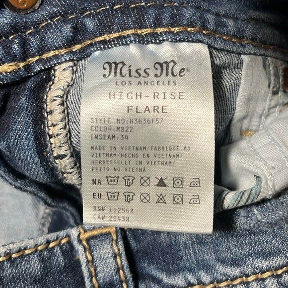 Miss me ladies heaven flare wide leg high rise jeans boho grunge retro size 30 - Picture 4 of 13